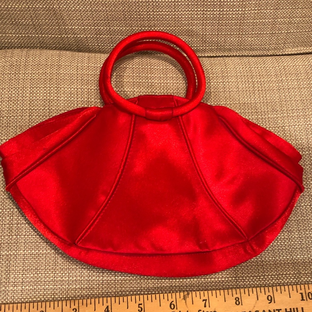 DSW Red Satin Circular-Handle Wristlet Clutch